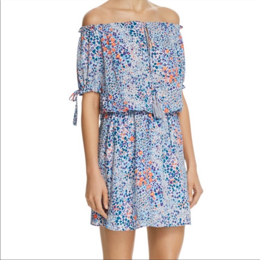Aqua floral off the shoulder dress in blue size XS